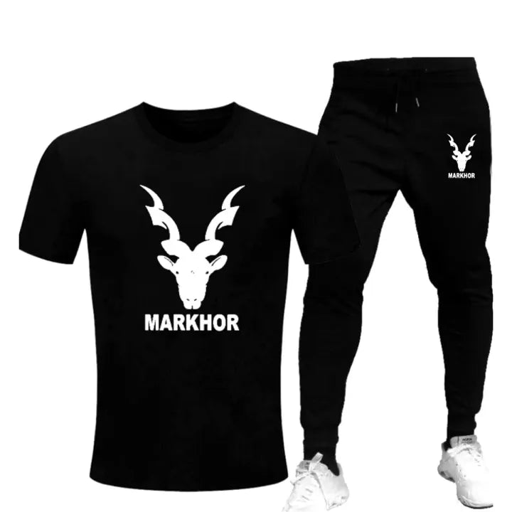 Black Trendy Printed Tracksuit For Men and Boys - Soft and Comfortable Fabric T Shirt and Trouser Printed Tracksuit